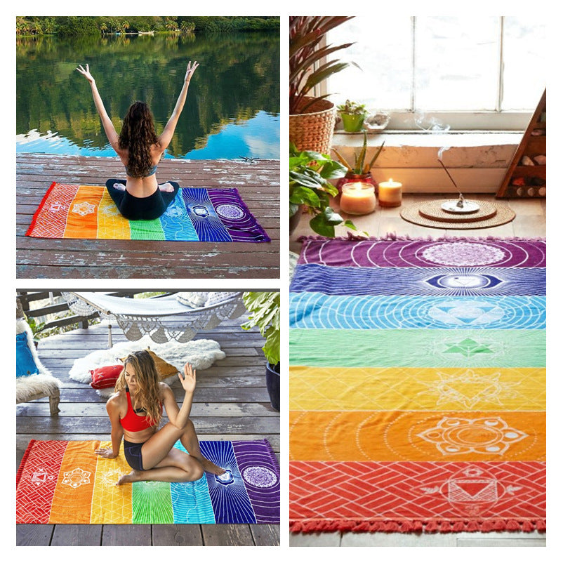 Printed Bath Towel Tassel Colorful Yoga Mat