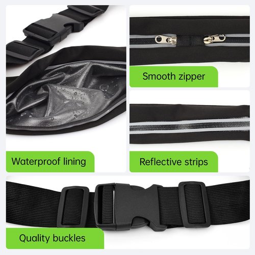 JUMAHE Slim Running Belts for Women Men - Running Phone Holder Fanny Pack for Key, Accessories Fits ALL Cell Phones, Black
